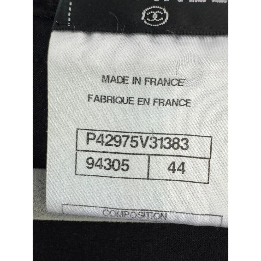 Chanel Black Beaded V-Neck Short Sleeve Top France P42975V31383 FR 44 US 12